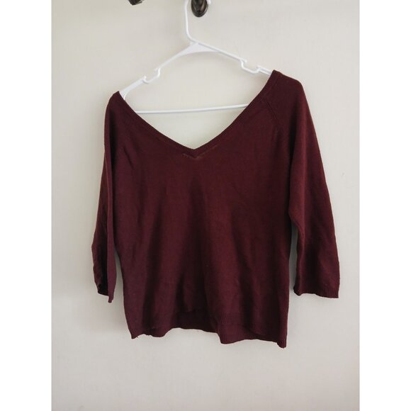 The Limited Womens L Burgundy Silk Cashmere V-neck Knit Sweater 3/4 Sleeve Goth - Picture 7 of 7